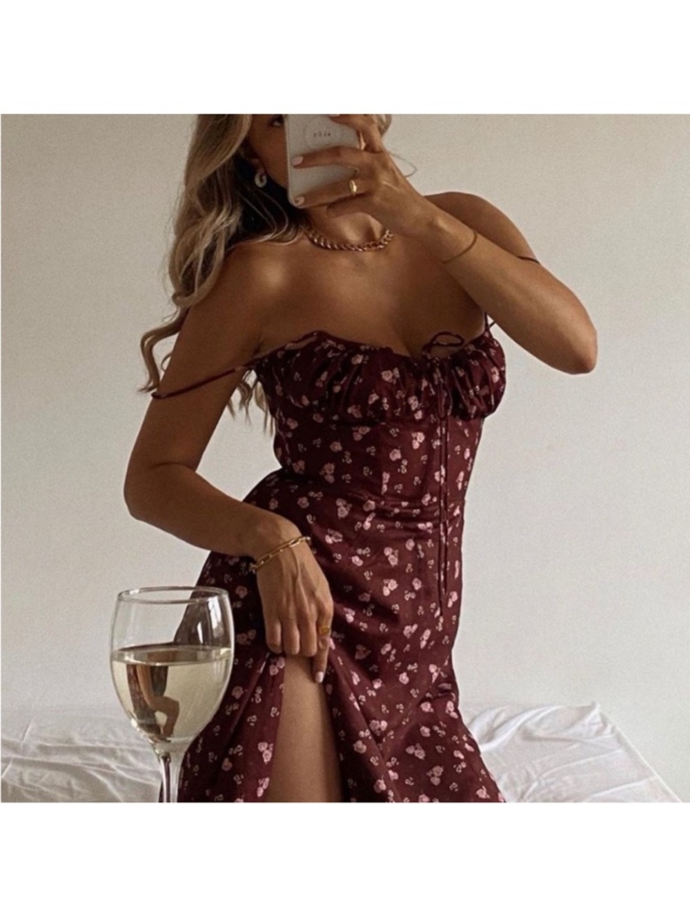 House of CB Burgundy Floral Maxi Dress with Side Slit - Picture 4 of 15